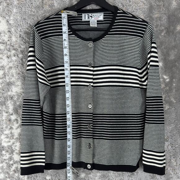 Norton Studio Petite Size PL Striped Casual Button Cardigan Sweater Black White - Picture 4 of 10